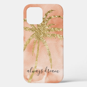 Case-Mate iPhone Case Gold Glitz Palm Tree Dream Peach Aquarelle