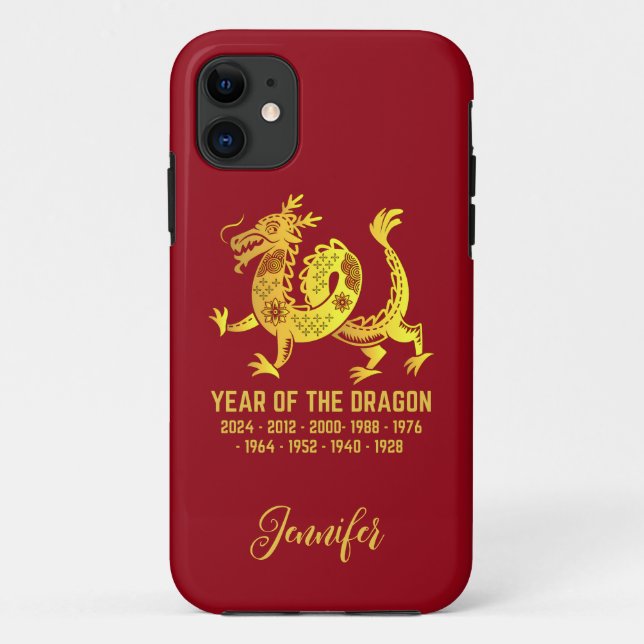 Coques Case-Mate iPhone Gold Gradient Année Du Dragon Zodiac Rouge (Dos)