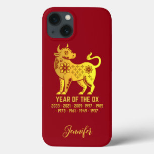 Case-Mate iPhone Case Gold Gradient Année Du Zodiaque Ox Nom Rouge