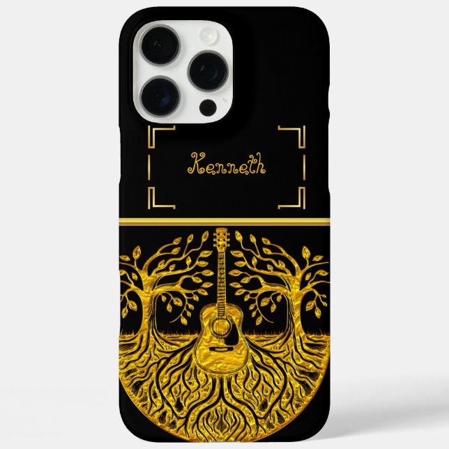 Coques Case-Mate iPhone Gold Guitar Art mêle nature et musique (Verso)