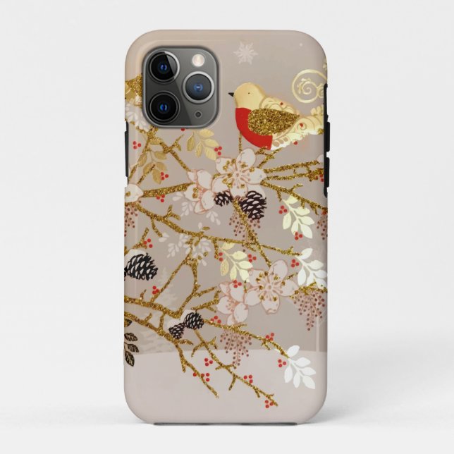 Coques Case-Mate iPhone Gold hiver Oiseaux de neige Pays Noël (Dos)