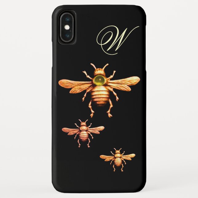 Coques Case-Mate iPhone GOLD HONEY BEES MONOGRAM Black (Dos)