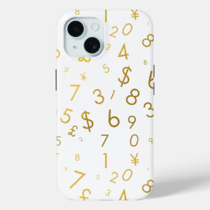 Coque Pour iPhone 15 Gold Luxury Numéros & Devise Symboles Motif
