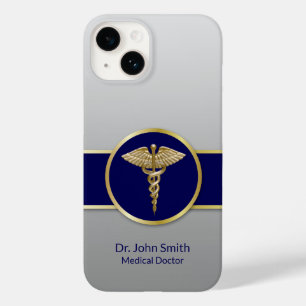 Coque Pour iPhone 14 Gold Médicale Caduceus Professional Blue