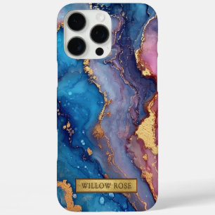 Coques iPhone 16 Pro Max Gold Name Abstrait bleu violet rose chic