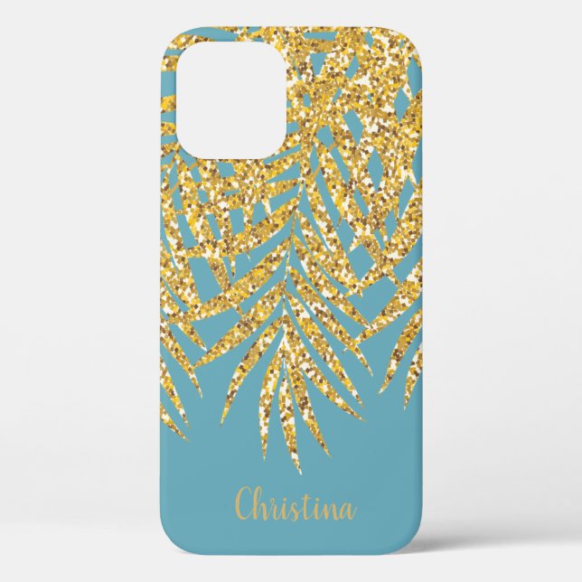 Coques Case-Mate iPhone Gold Parties scintillant Palm Fronds Nom personnal (Verso)