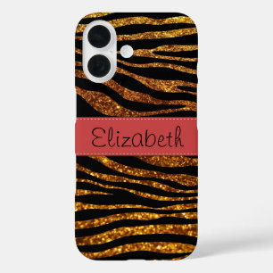 Coques iPhone 16 Gold Zebra, Parties scintillant Zebra, Zebra Print