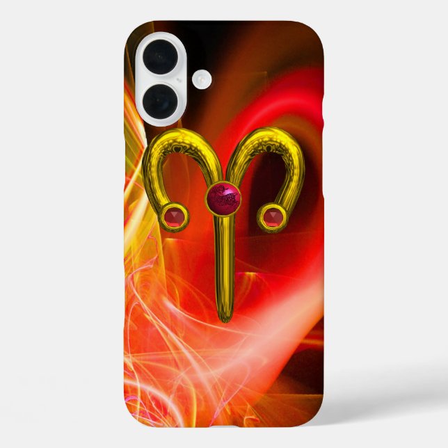 Coques Case-Mate iPhone GOLD ZODIAC SIGNES ARIES, Rouges Jaunes Fractales (Verso)