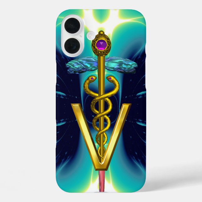 Coques Case-Mate iPhone GOLDEN CADUCEUS VETERINARY SYMBOLE / Teal Blue (Verso)