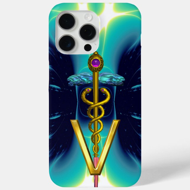Coques Case-Mate iPhone GOLDEN CADUCEUS VETERINARY SYMBOLE / Teal Blue (Verso)