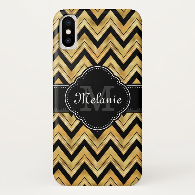 Coques Case-Mate iPhone Golden Chevron Motif Noir Blanc Monogramme (Dos)