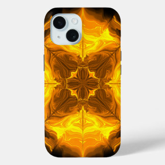Coque Pour iPhone 15 Golden Flame Kaleidoscope Fractal Art