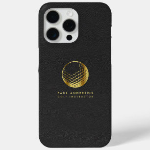 Coque iPhone 15 Pro Max Golden Golf Ball Logo Elegant Golfer Monogramme