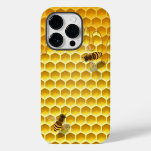 Coque Pour iPhone 14 Pro Golden Honeycomb avec abeilles Personnalisable Pet