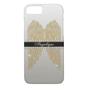 Coque iPhone 8/7 Golden n Diamond Jewel Look Angel Ailes Bling