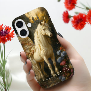 Coque Pour iPhone 16 Golden Pegasus Floral Imaginaire Horse Mad Girls