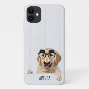 Case-Mate iPhone Case Golden Retriever avec lunettes sur bois blanc