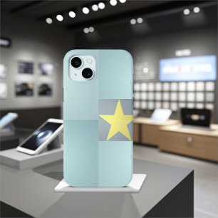 Coque iPhone 15 Mini Golden Star Excellence Elégant Texté Turquoise ble