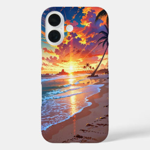 Coque Pour iPhone 16 Golden Sunset Anime Beach