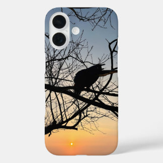 Coque Pour iPhone 16 Golden Sunset Silhouette: Bird on Tree Branches