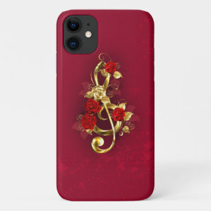 Case-Mate iPhone Case Golden Treble Clef avec fleurs Roses