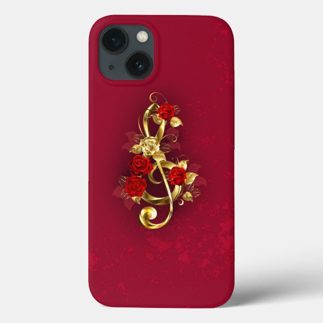 Coques Case-Mate iPhone Golden Treble Clef avec fleurs Roses (Verso)