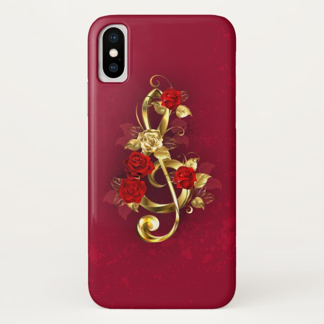 Coques Case-Mate iPhone Golden Treble Clef avec fleurs Roses (Dos)