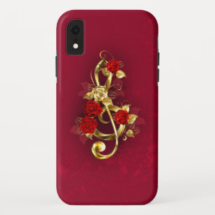 Case-Mate iPhone Case Golden Treble Clef avec fleurs Roses
