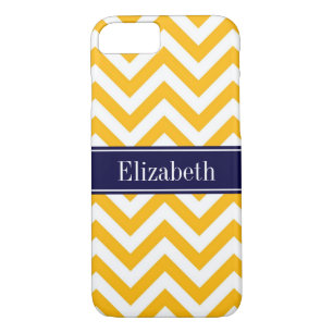 Coque Case-Mate Pour iPhone Goldenrod White LG Chevron Navy Blue Nom Monogramm