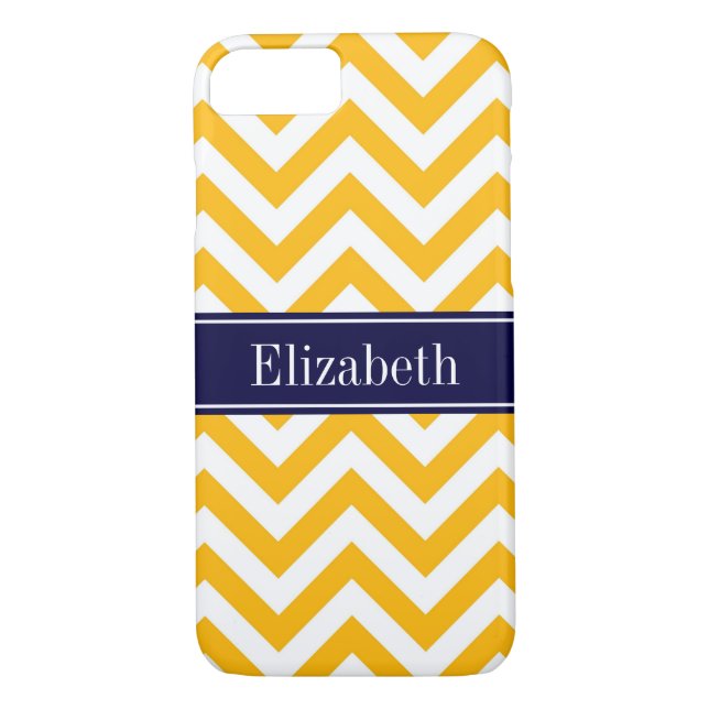 Coques Case-Mate iPhone Goldenrod White LG Chevron Navy Blue Nom Monogramm (Dos)