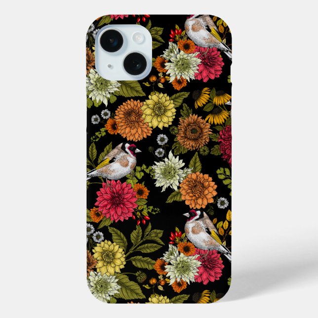 Coques Case-Mate iPhone Goldfinches dans le jardin sur noir (Verso)
