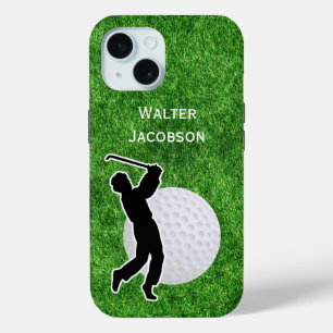 Coque Pour iPhone 15 Golf - Balle de golf et silhouette de joueur