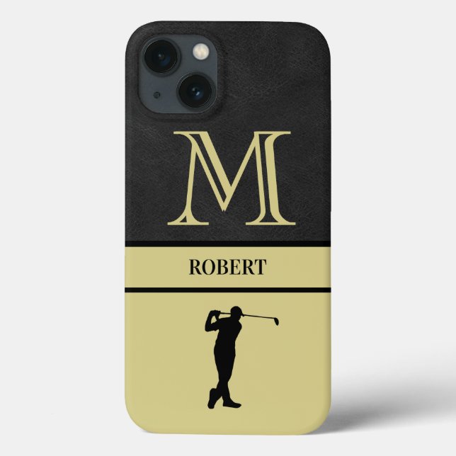Coques Case-Mate iPhone Golf Guy Black Leather Texogramme Nom (Verso)