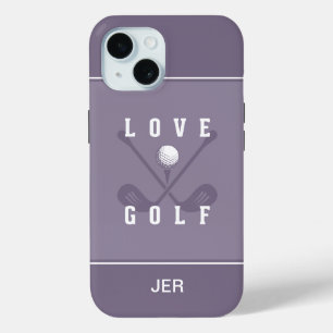 Coque Pour iPhone 15 Golfer Clubs Sport Pro Ball Typographie violet