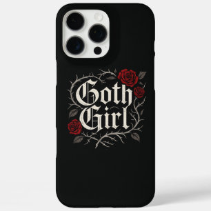 Coques iPhone 16 Pro Max Goth Girl Rouge Rose Floral Vine Noir gothique