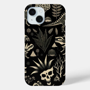 Coque Pour iPhone 15 Gothic Dinosaur Skeleton Engraving Pattern 