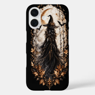 Coque Pour iPhone 16 Gothic Witch Golden Moon Forest Halloween Case-Mat