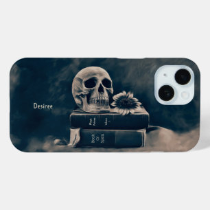 Coque Pour iPhone 15 Gothique Crâne Vintage vieux livres Cyanotype
