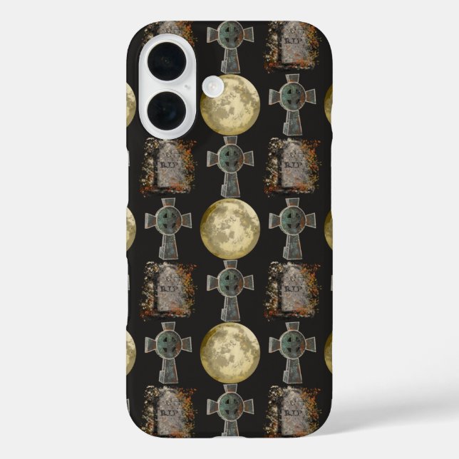 Coques Case-Mate iPhone Gothique R.I.P. Headstone Celtic Cross Pleine lune (Verso)