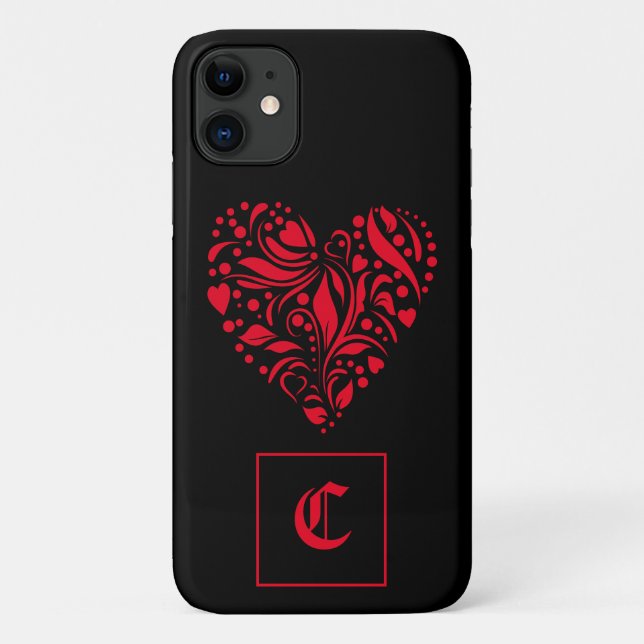 Coques Case-Mate iPhone Gothique Rouge Coeur Noir Vieux Anglais Initiale (Dos)