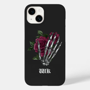 Coque Pour iPhone 14 Gothique squelette floral Bourgogne
