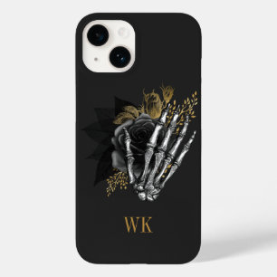 Coque Pour iPhone 14 Gothique vintage floral noir et or squelette