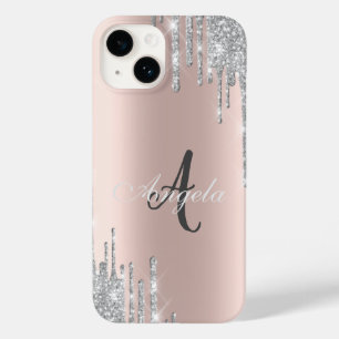 Coque Pour iPhone 14 Gouttes de paillettes argentées modernes, Or rose,