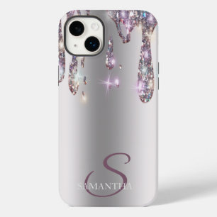 Coque Pour iPhone 14 Plus Gouttes de Paillettes Or Rose Élégant
