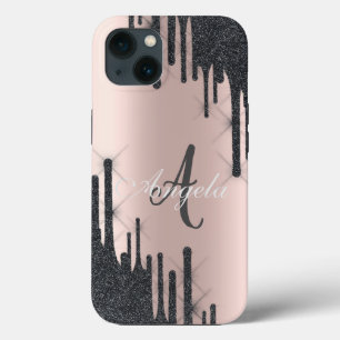 Case-Mate iPhone Case Gouttes de vernis noir moderne, Or rose, Monogramm