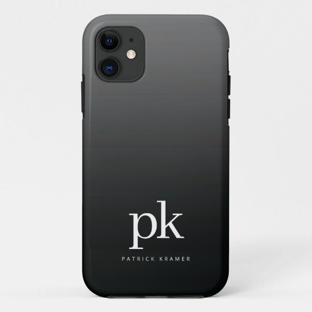 Coques Case-Mate iPhone Gradient gris noir Initiales simples Monogrammes s (Dos)