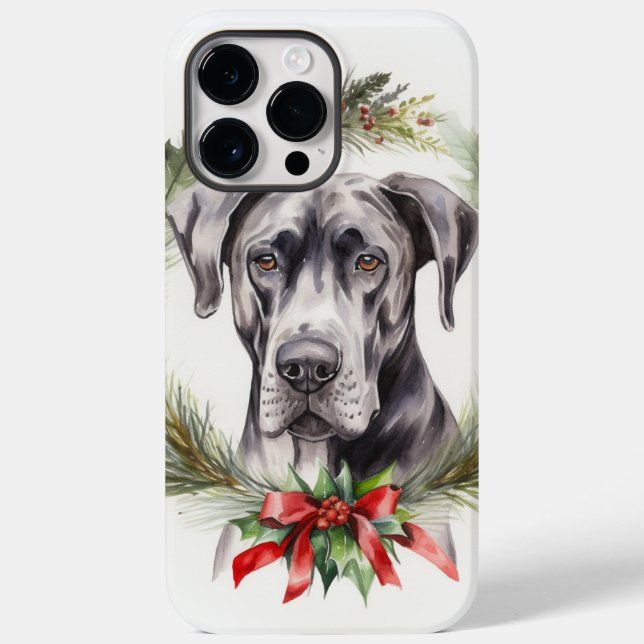 Coques Case-Mate iPhone Grand Dane Noël Wreath Festive Pup (Verso)