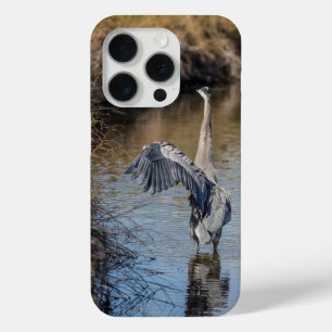 Coque iPhone 15 Pro Grand héron bleu dans le lac