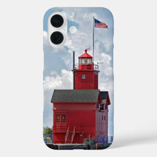 Coque Pour iPhone 16 Grand phare rouge dans le Michigan