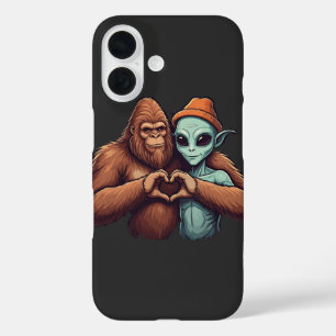 Coque Pour iPhone 16 grand pied et alien Sasquatch signe main d'amour